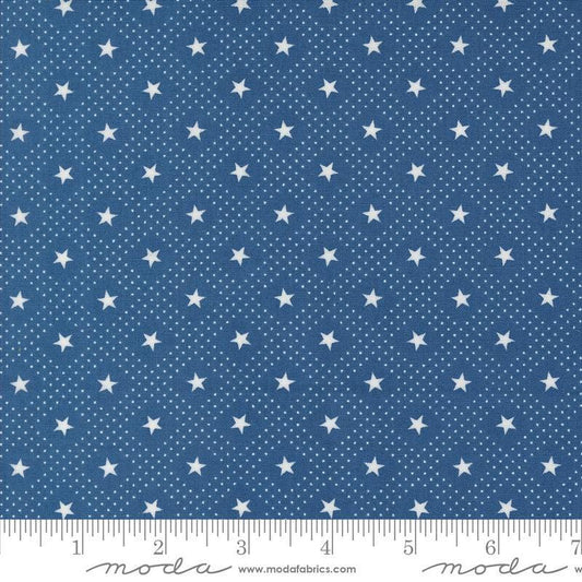 Fat Quarter End of Bolt - SALE Grand Haven Star Check 14982 Nautical Blue - Moda Fabrics - Stars Dots Scattered - Quilting Cotton Fabric