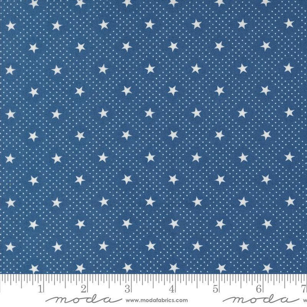 SALE Grand Haven Star Check 14982 Nautical Blue - Moda Fabrics - Stars Dots Scattered - Quilting Cotton Fabric