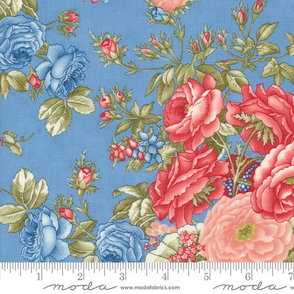 SALE Grand Haven Cabbage Rose 14980 Sky - Moda Fabrics - Floral Flower - Quilting Cotton Fabric