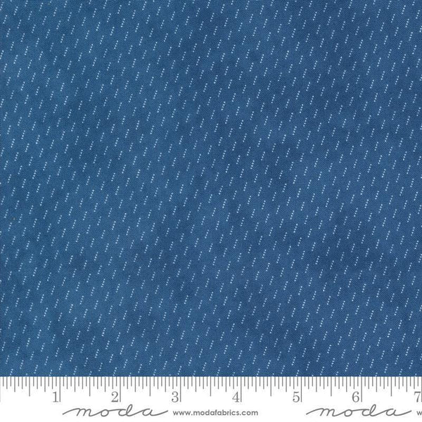 SALE Grand Haven Dotted Shirting 14988 Nautical Blue - Moda Fabrics - Small Striped Dots - Quilting Cotton Fabric