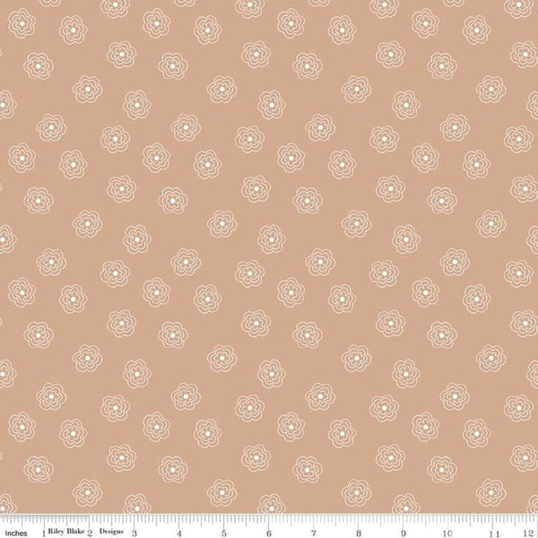 Image of the Bee Basics Blossom Nutmeg quilting cotton fabric by Lori Holt for Riley Blake Designs. Features small flowers scattered on a tan background. 
Cute Little Fabric Shop