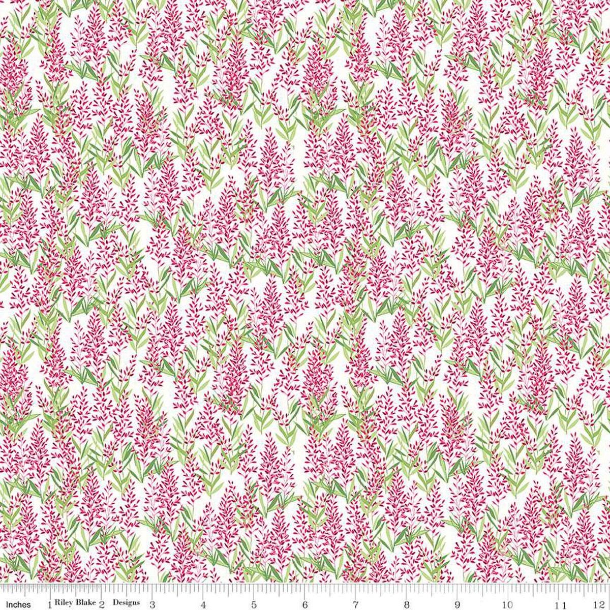 Image of the Perennial Sage White quilting cotton fabric by Jill Finley for Riley Blake Designs. Features small sprigs of flowers on a white background. 
Cute Little Fabric Shop