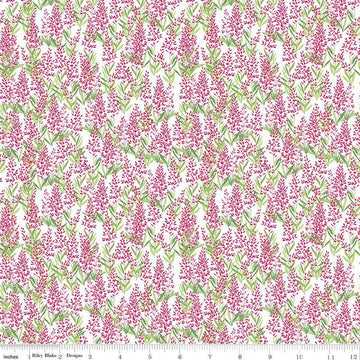 Image of the Perennial Sage White quilting cotton fabric by Jill Finley for Riley Blake Designs. Features small sprigs of flowers on a white background. 
Cute Little Fabric Shop