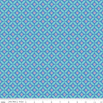 CLEARANCE KNIT Under the Canopy Circle of Leaf K9169 Blue - Riley Blake Designs - Flowers - Jersey KNIT Cotton Stretch Fabric