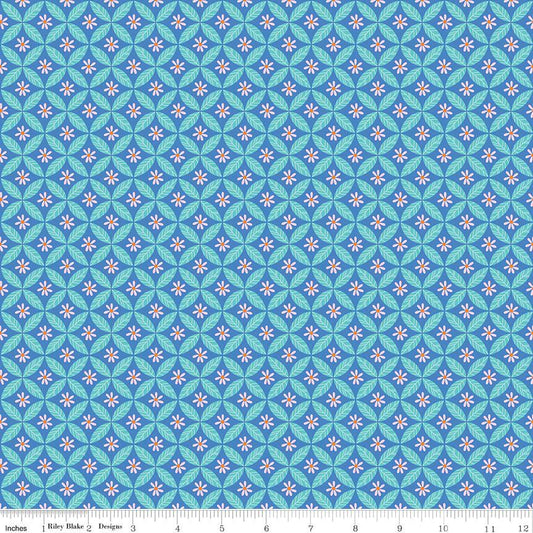 CLEARANCE KNIT Under the Canopy Circle of Leaf K9169 Blue - Riley Blake Designs - Flowers - Jersey KNIT Cotton Stretch Fabric