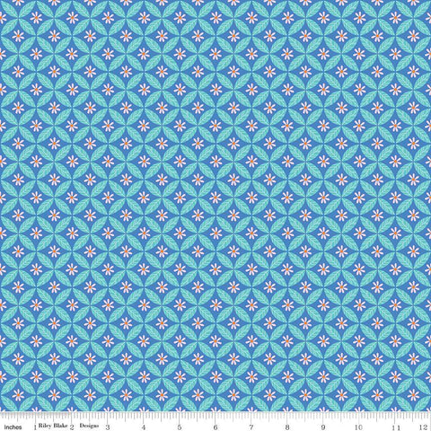 CLEARANCE KNIT Under the Canopy Circle of Leaf K9169 Blue by Riley Blake Designs - Flowers - Jersey KNIT Cotton Stretch Fabric