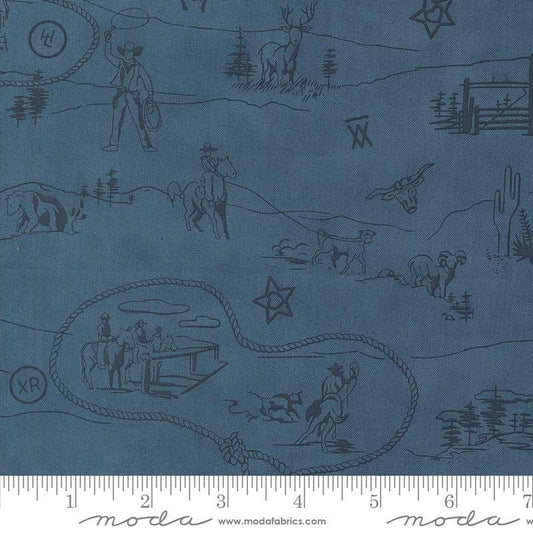 14" End of Bolt - Saddle Ranch Westward Landscape Blue Jeans Cowboy Fabric 33795 - Moda Fabrics Quilting Cotton