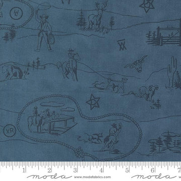 12" End of Bolt - Saddle Ranch Westward Landscape Blue Jeans Cowboy Fabric 33795 - Moda Fabrics Quilting Cotton