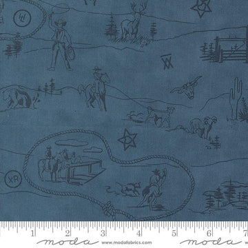 Fat Quarter End of Bolt - Saddle Ranch Westward Landscape Blue Jeans Cowboy Fabric 33795 - Moda Fabrics Quilting Cotton