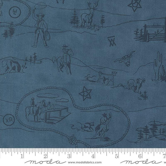Fat Quarter End of Bolt - Saddle Ranch Westward Landscape Blue Jeans Cowboy Fabric 33795 - Moda Fabrics Quilting Cotton