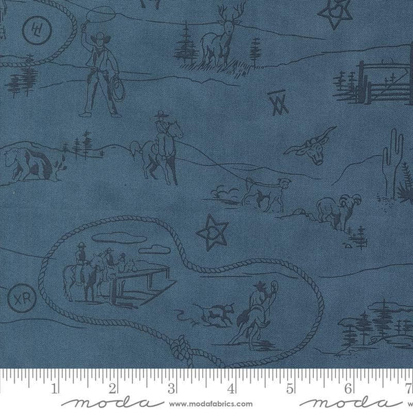 Saddle Ranch Westward Landscape 33795 Blue Jeans - Moda Fabrics - Cowboy Nature - Quilting Cotton Fabric