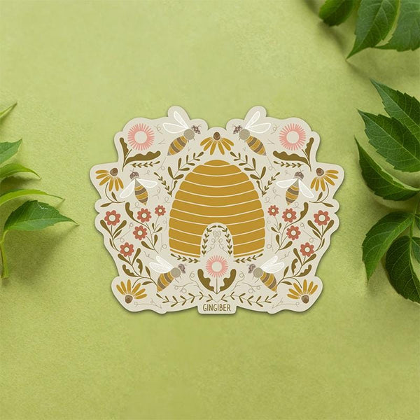 Beehive Sticker GB-ST2127 - Moda Fabrics - Gingiber - Durable Vinyl Sticker - Flower Floral Bees