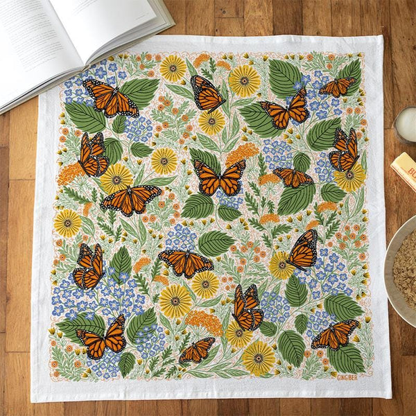 Tea Towel Monarch Garden GB-F532 - Moda Fabrics - Gingiber - 24" x 26" Towel 100% Flour Sack Cotton - Machine Washable