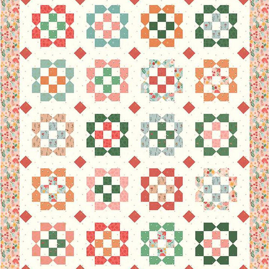 Image of the Wildflowers Quilt Pattern by Amanda Niederhauser for Riley Blake Designs. Features flowers and squares on a cream background. 
Cute Little Fabric Shop