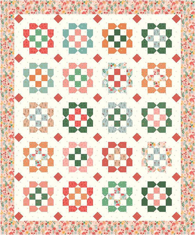 Image of the Wildflowers Quilt Pattern by Amanda Niederhauser for Riley Blake Designs. Features flowers and squares on a cream background. 
Cute Little Fabric Shop