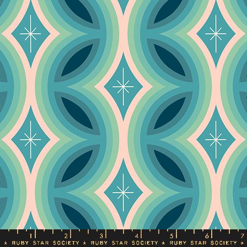 32" End of Bolt - Juicy Retro Stripe RS0087 Dark Turquoise - Moda Fabrics - Novelty Geometric Border - Quilting Cotton Fabric