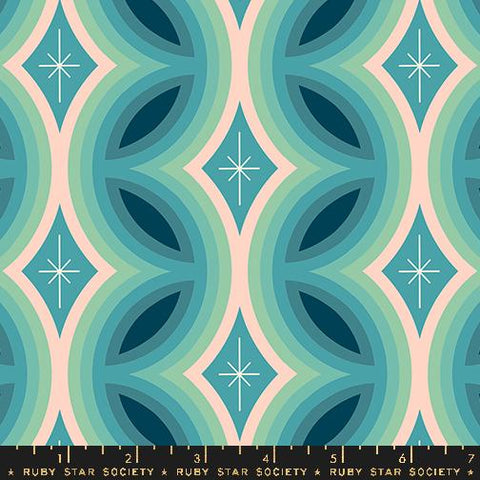 32" End of Bolt - Juicy Retro Stripe RS0087 Dark Turquoise - Moda Fabrics - Novelty Geometric Border - Quilting Cotton Fabric