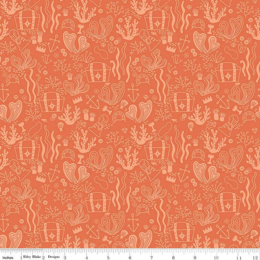 Hoist the Sails Treasure C12982 Orange - Riley Blake Designs - Treasure Chests Pirate Loot Tone-on-Tone - Quilting Cotton Fabric