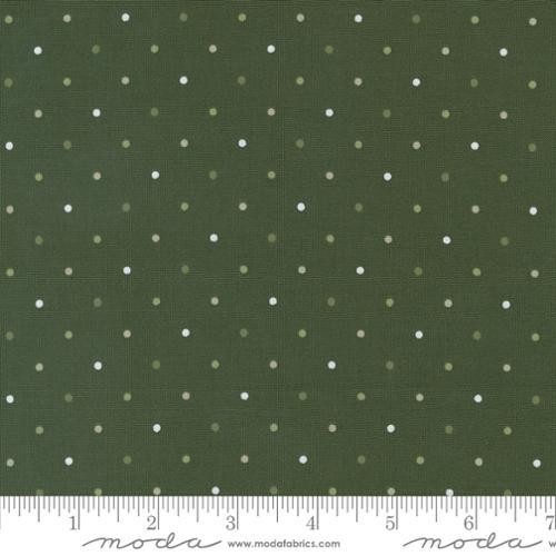 Image of the Magic Dot Forest quilting cotton fabric by Lella Boutique for Moda Fabrics. Features polka dots on a dark green background. 
Cute Little Fabric Shop