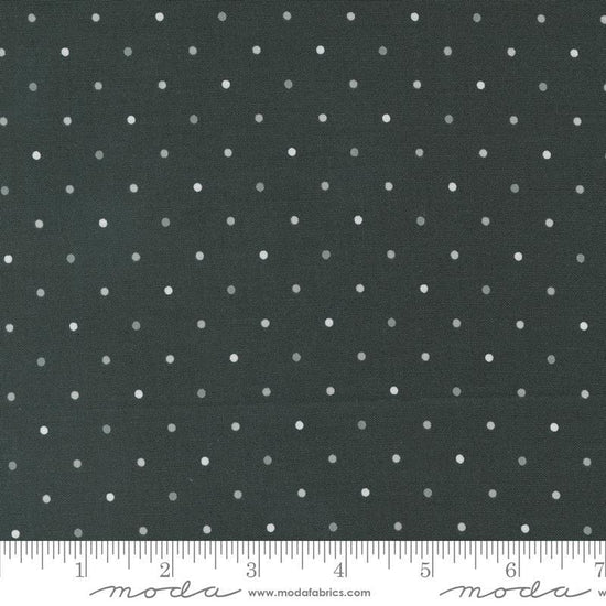 Image of the Magic Dot Charcoal quilting cotton fabric by Lella Boutique for Moda Fabrics. Features polka dots on a dark grey brown background. 
Cute Little Fabric Shop