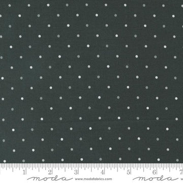 Image of the Magic Dot Charcoal quilting cotton fabric by Lella Boutique for Moda Fabrics. Features polka dots on a dark grey brown background. 
Cute Little Fabric Shop
