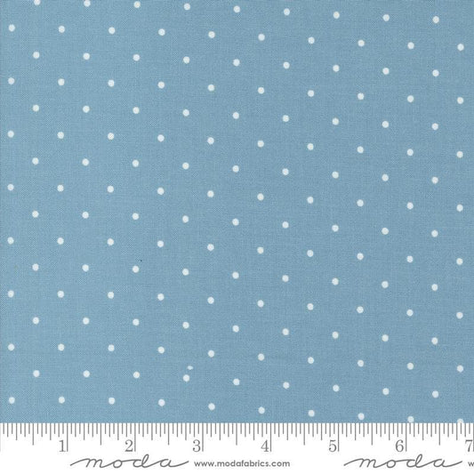 Image of the Magic Dot Sky quilting cotton fabric by Lella Boutique for Moda Fabrics. Features polka dots on a light blue background. 
Cute Little Fabric Shop