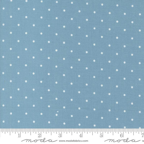 Image of the Magic Dot Sky quilting cotton fabric by Lella Boutique for Moda Fabrics. Features polka dots on a light blue background. 
Cute Little Fabric Shop