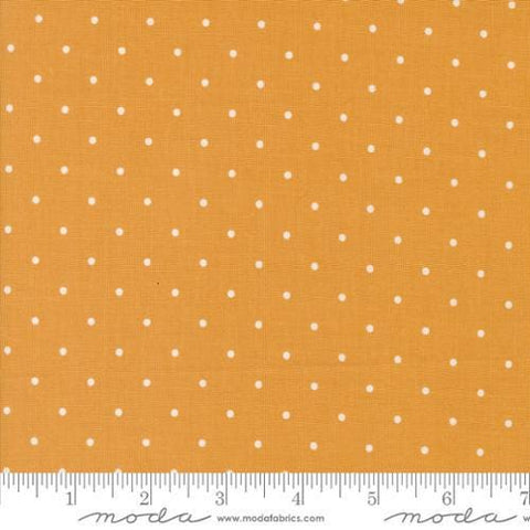 Image of the Magic Dot Goldie quilting cotton fabric by Lella Boutique for Moda Fabrics. Features multicolored polka dots on a mustard yellow background. 
Cute Little Fabric Shop