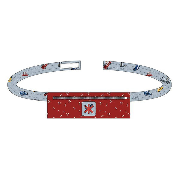 Image of the Epi Pen Pouch pattren by Jennifer Long for Riley Blake Designs. Features a small red zippered pouch on a waist band. 
Cute Little Fabric Shop