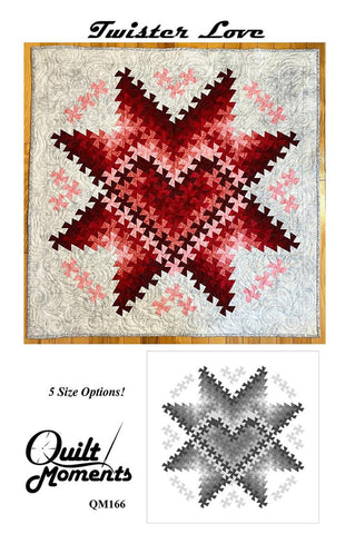 Image of the Twister Love Quilt Pattern by Quilt Moments for Riley Blake Designs. Features a star pattern with a quilt in the middle. 
Cute Little Fabric Shop