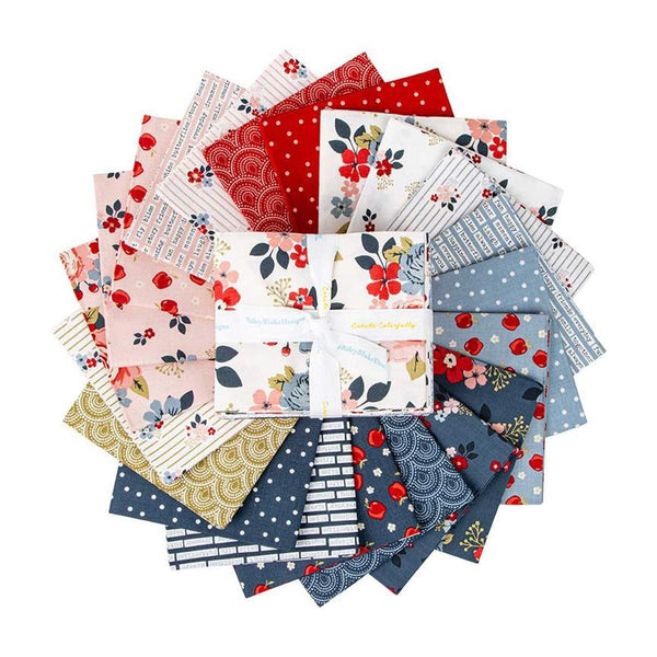 Image of the Vintage Charm Fat Quarter Bundle by Dani Mogstad by Riley Blake Designs. Features floral fabrics on red, blue, and white backgrounds. 
Cute Little Fabric Shop