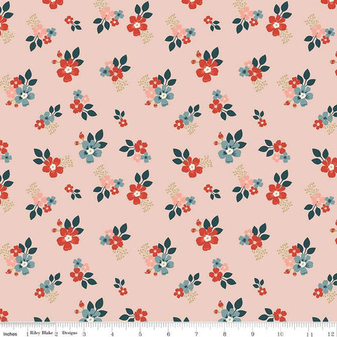 Image of the Vintage Charm Floral Blush quilting cotton fabric by Dani Mogstad for Riley Blake Designs. Features scattered blossoms on a light pink background. 
Cute Little Fabric Shop