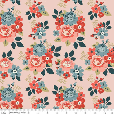 Image of the Vintage Charm Main Blush quilting cotton fabric by Dani Mogstad for Riley Blake Designs. Features large clusters of flowers on a light pink background. 
Cute Little Fabric Shop