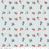 Image of the Vintage Charm Floral Stripe Stone quilting cotton fabric by Dani Mogstad for Riley Blake Designs. Features scattered flowers on a striped white background. 
Cute Little Fabric Shop
