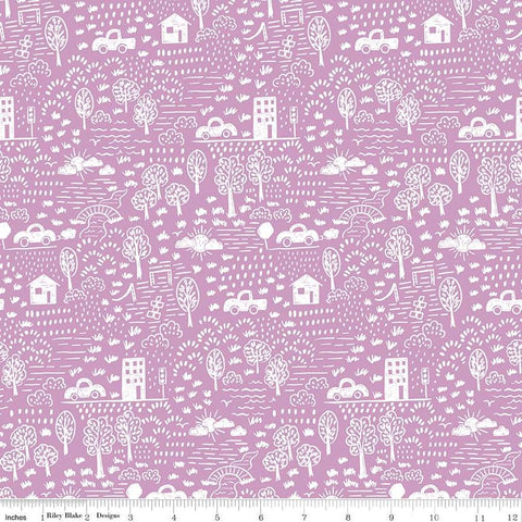 Image of the Get Your Cray-on with Crayola Neighborhood Purple quilting cotton fabric by Riley Blake Designs. Official Licensed Product. Features colorful doodles on a light purple pink background. 
Cute Little Fabric Shop