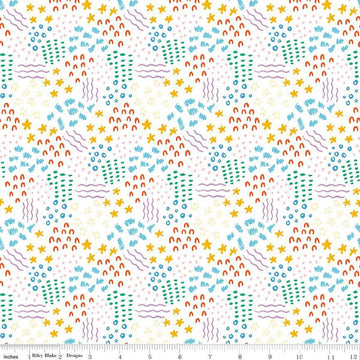 Image of the Get Your Cray-on with Crayola Dense Doodle White quilting cotton fabric by Riley Blake Designs. Official Licensed Product. Features crayon-drawn squiggles and doodles on a white background. 
Cute Little Fabric Shop