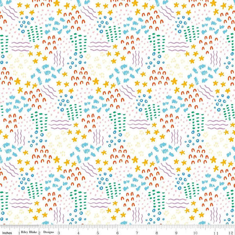 Image of the Get Your Cray-on with Crayola Dense Doodle White quilting cotton fabric by Riley Blake Designs. Official Licensed Product. Features crayon-drawn squiggles and doodles on a white background. 
Cute Little Fabric Shop