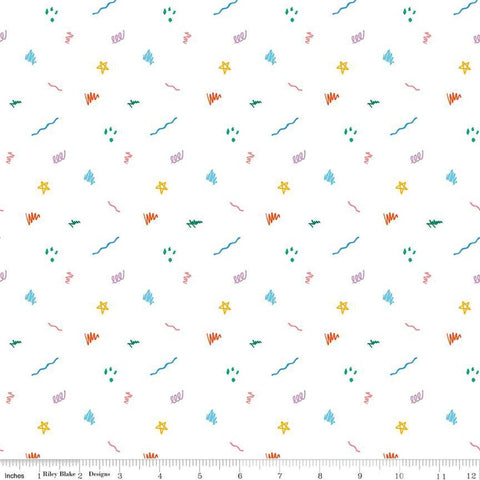 Image of the Get Your Cray-on with Crayola Ditsy Doodle White quilting cotton fabric by Riley Blake Designs. Official Licensed Product. Features crayon-drawn squiggles and doodles on a white background. 
Cute Little Fabric Shop