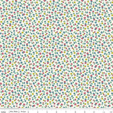 Image of the Playtime 30s Flowers White quilting cotton fabric by Lindsay Wilkes for Riley Blake Designs. Features small scattered flowers on an white background. 
Cute Little Fabric Shop