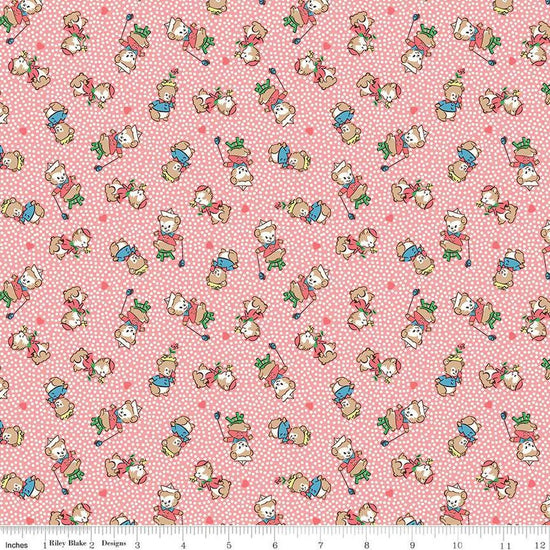 Image of the Playtime 30s Main Pink quilting cotton fabric by Lindsay Wilkes for Riley Blake Designs. Features small teddy bears on a light pink background. 
Cute Little Fabric Shop