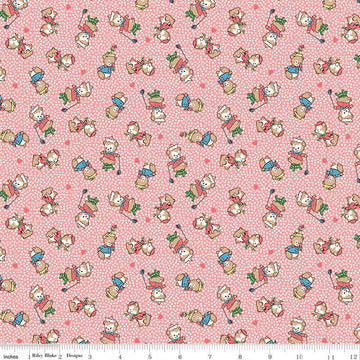 Image of the Playtime 30s Main Pink quilting cotton fabric by Lindsay Wilkes for Riley Blake Designs. Features small teddy bears on a light pink background. 
Cute Little Fabric Shop