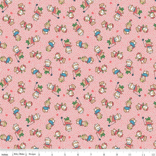 Image of the Playtime 30s Main Pink quilting cotton fabric by Lindsay Wilkes for Riley Blake Designs. Features small teddy bears on a light pink background. 
Cute Little Fabric Shop