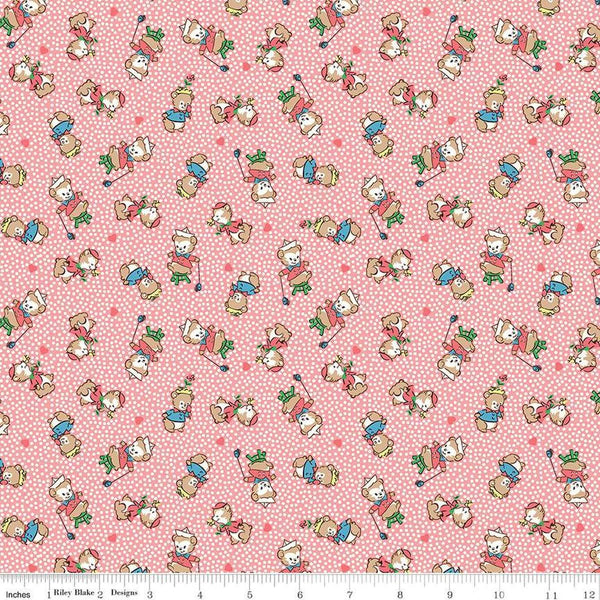Image of the Playtime 30s Main Pink quilting cotton fabric by Lindsay Wilkes for Riley Blake Designs. Features small teddy bears on a light pink background. 
Cute Little Fabric Shop