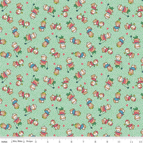 Image of the Playtime 30s Main Green quilting cotton fabric by Lindsay Wilkes for Riley Blake Designs. Features small teddy bears on a light green background. 
Cute Little Fabric Shop