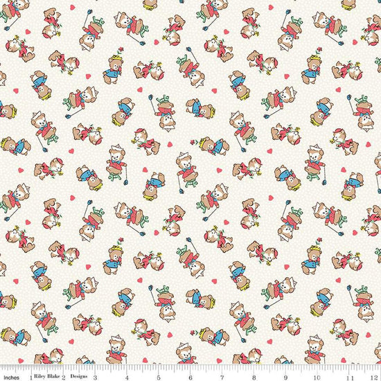 Image of the Playtime 30s Bears Main Cloud quilting cotton fabric by Lindsay Wilkes for Riley Blake Designs. Features small teddy bears on a white cream background. 
Cute Little Fabric Shop