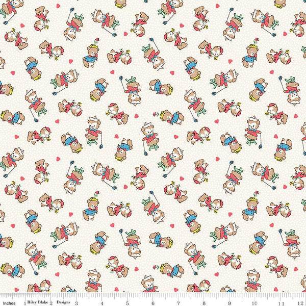 Image of the Playtime 30s Bears Main Cloud quilting cotton fabric by Lindsay Wilkes for Riley Blake Designs. Features small teddy bears on a white cream background. 
Cute Little Fabric Shop