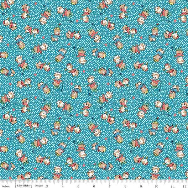 Image of the Playtime 30s Main Blue quilting cotton fabric by Lindsay Wilkes for Riley Blake Designs. Features small teddy bears on a midnight blue background. 
Cute Little Fabric Shop