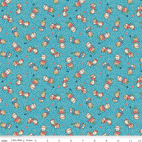 Image of the Playtime 30s Main Blue quilting cotton fabric by Lindsay Wilkes for Riley Blake Designs. Features small teddy bears on a midnight blue background. 
Cute Little Fabric Shop