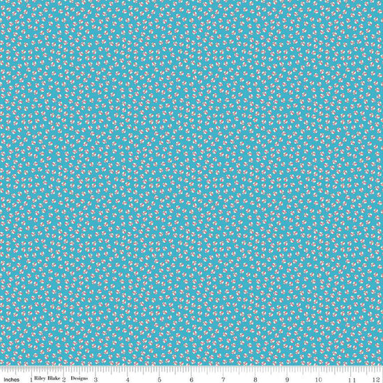 Image of the Playtime 30s Bouncy Balls Blue quilting cotton fabric by Lindsay Wilkes for Riley Blake Designs. Features small balls on a medium blue background. 
Cute Little Fabric Shop