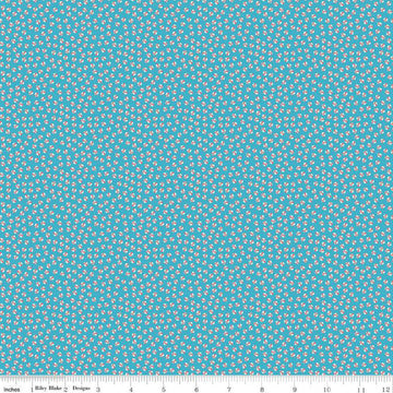 Image of the Playtime 30s Bouncy Balls Blue quilting cotton fabric by Lindsay Wilkes for Riley Blake Designs. Features small balls on a medium blue background. 
Cute Little Fabric Shop